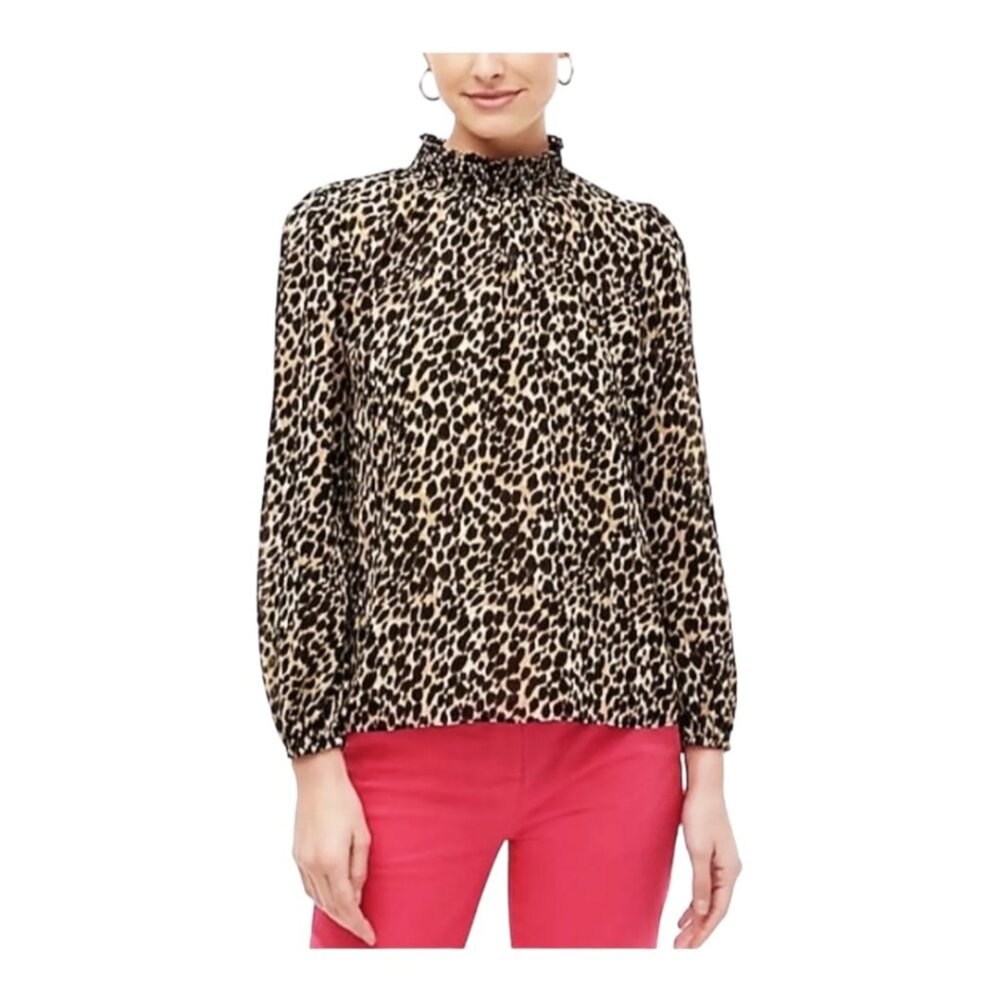 J. Crew Factory Medium Long Sleeve Smocked Mock Neck Blouse